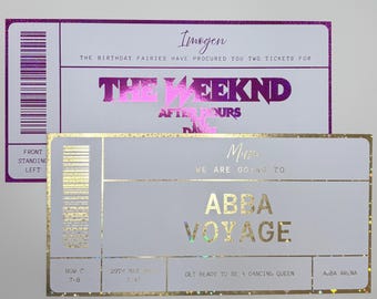 Personalised Event Ticket - Surprise Gift Voucher - Keepsake - Theatre - Concert - Show - Sports - Golden Ticket