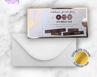 BTS World Tour Concert Foil Ticket  – Personalised Foil Print, K-Pop BTS Fan Gift, Custom Concert Keepsake, Army Gift Idea