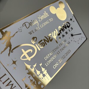 Personalised Disneyland Foil Ticket – Magical Disney Trip Announcement, Custom Gift, Vacation Reveal for Kids or Couples image 1