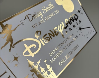 Personalised Disneyland Foil Ticket – Magical Disney Trip Announcement, Custom Gift, Vacation Reveal for Kids or Couples