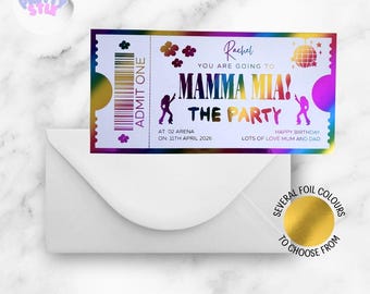Personalised Mamma Mia! The Party Foil Ticket - Trip Reveal Gift