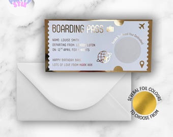 Personalised Boarding Pass Scratch Card: Birthday Gift, Surprise, Anniversary, Custom