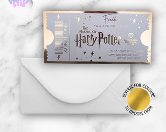 Personalised Harry Potter Foil Ticket – Warner Brothers Studio Tour, Custom Gift, Trip Reveal for Kids or Couples