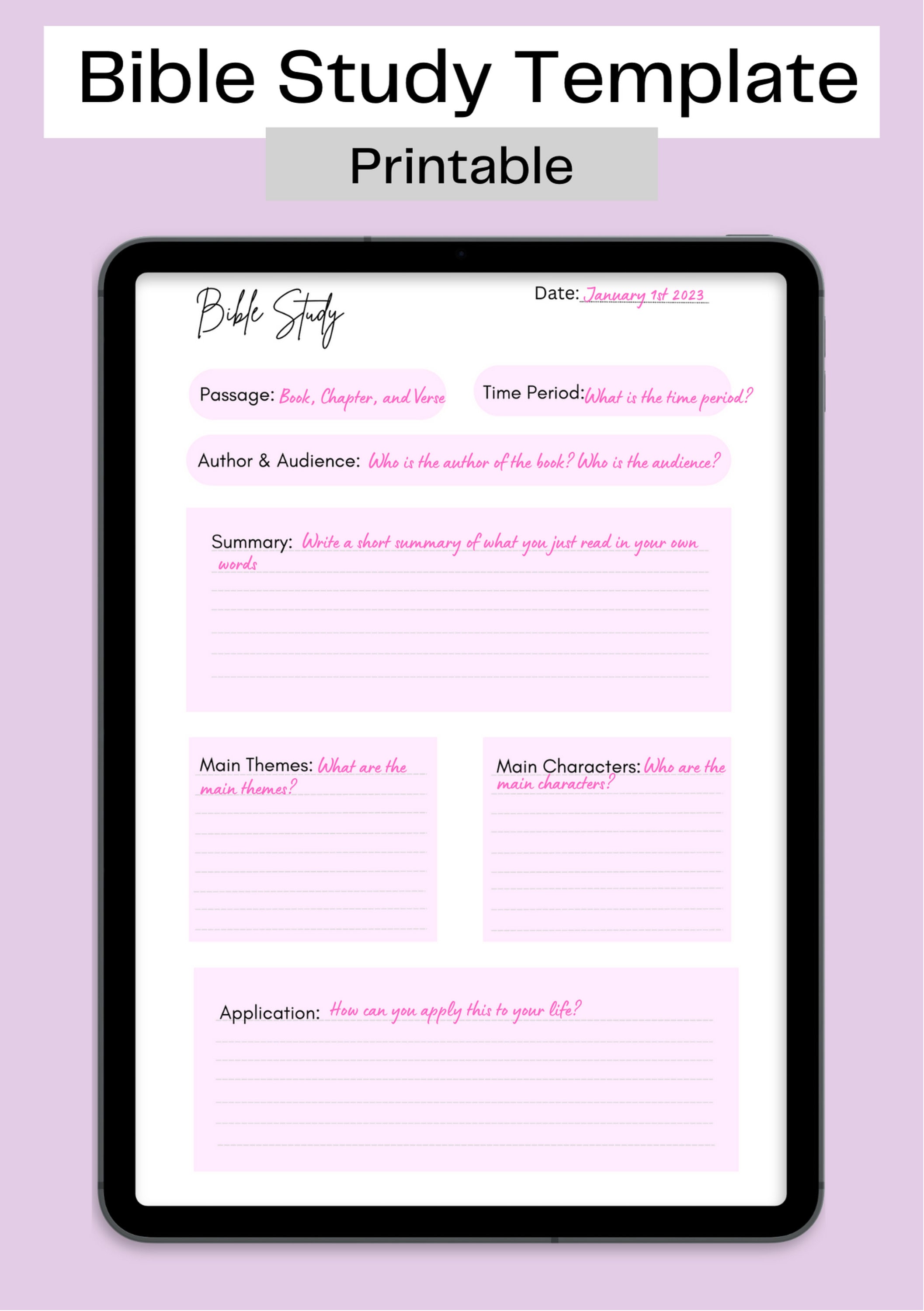 Printable Bible Study Template / A4 a5 letter Sizes Etsy