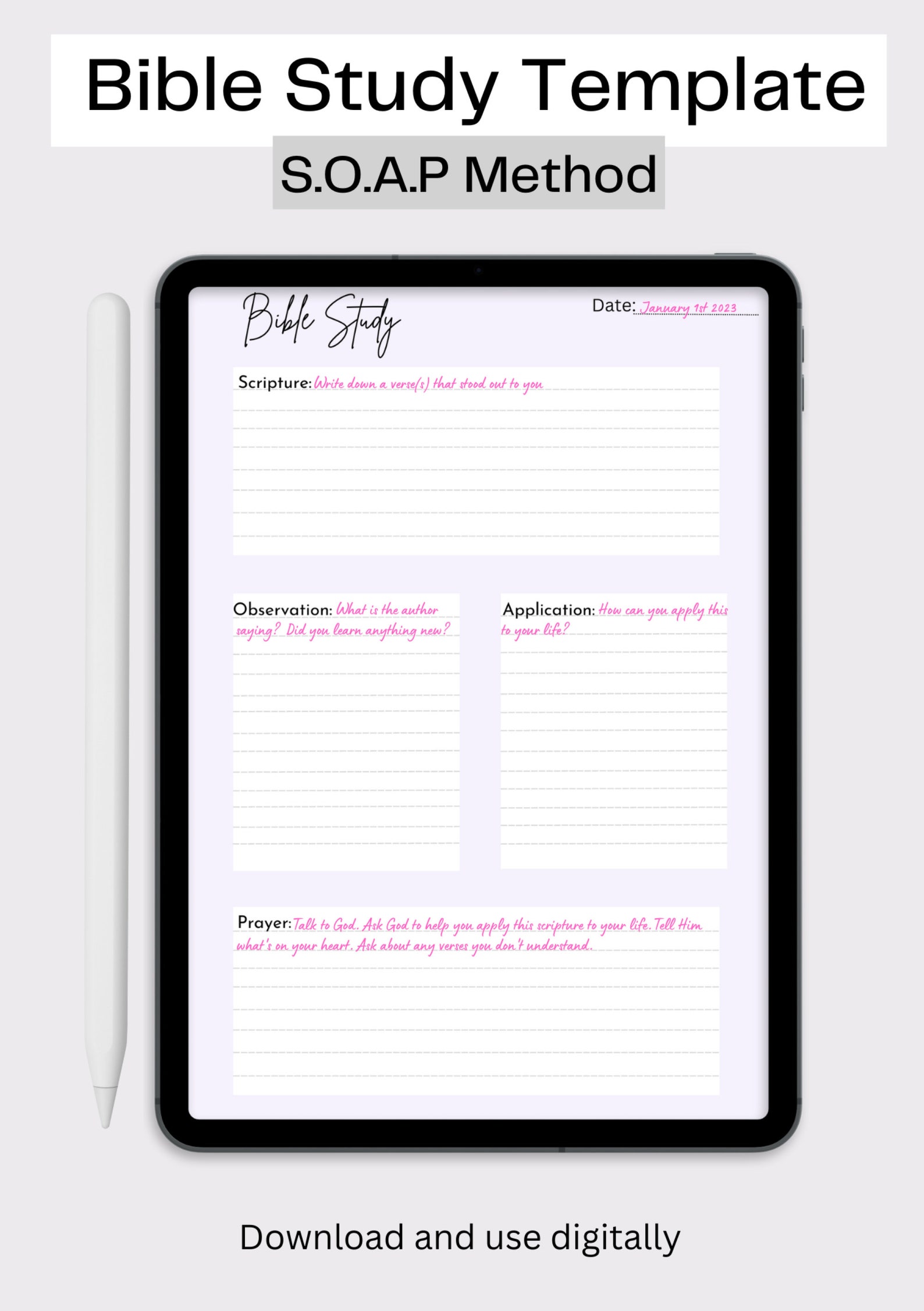 Printable Bible Study Template S.O.A.P Method / A4,a5,letter Sizes ...