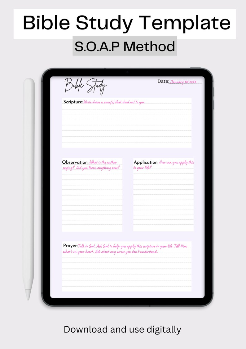 Printable Bible Study Template S.O.A.P Method / A4,a5,letter Sizes - Etsy