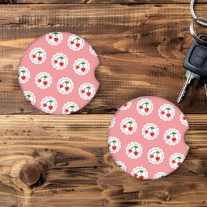 Car Coasters - Vintage Cherries - Pink - Car Gift