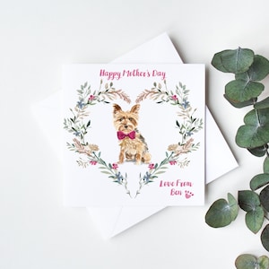 Tarjeta personalizada para el Día de la Madre con un Yorkshire Terrier