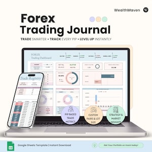 Forex Trading Journal | Day Trading Log, Strategy and Risk Tracker | Forex & Metals Watchlist, Pip Value and PnL | Google Sheets Template