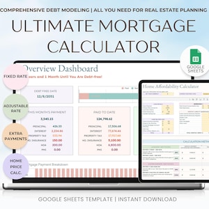 Modello di calcolatrice per mutui Fogli Google Pianificazione immobiliare Modellazione Monitoraggio dei pagamenti dei mutui Monitoraggio del debito Foglio di calcolo immobiliare