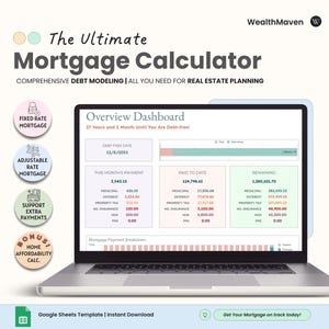 Mortgage Calculator Template | Real Estate Planning Payment Tracker | Debt Schedule | Loan & Amortization Modeling | Google Sheets