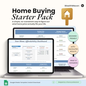 Startpaket för bostadsköp | Prisvärdhetskalkylator och verktyg för hyra kontra köp | Google Sheets budgetplanerare för bostadsköp
