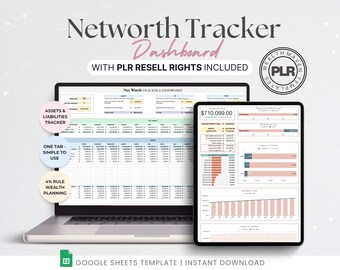 Net Worth Tracker Spreadsheet, Google Sheets Dashboard (PLR Included)