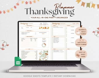 Thanksgiving Planner Google Sheets | Guest List, Menu, Recipes, Grocery, Budget Tracker | Weekly Organizer & Holiday Planning Template