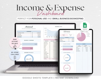 Income and Expense Dashboard, Monthly Expense Transaction Tracker, Bank Account Tracker, Personal Finance Planner, Google Sheets Template,