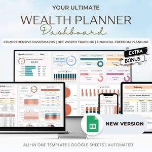 Ultimate Wealth Planner-dashboard, budgetsjabloon, financiële planner, nettowaardetracker, persoonlijke financiën, Google Spreadsheets