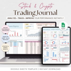 Aandelen- en cryptovalutahandel Dagboek Daghandellogboek Strategie Aandelentracker Cryptovolglijst Persoonlijke financiën Google Spreadsheets Investeringssjabloon
