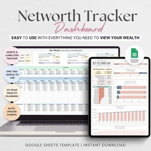 Net Worth Tracker Spreadsheet, Personal Finance Dashboard (Google Sheets)