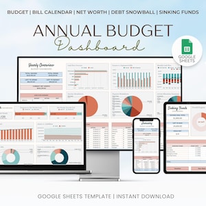 Annual Budget Google Sheets Yearly Budget Template Financial Planner Net Worth Tracker Monthly Budget Dashboard, Budgeting, Personal Finance