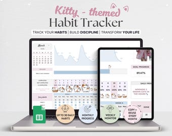 Cat Habit Tracker | Weekly, Monthly Planner Google Sheets (Digital Download)