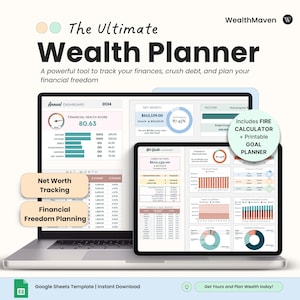 Painel do Planejador de Riqueza Definitivo | Modelo de Orçamento para Liberdade Financeira e FIRE | Patrimônio Líquido, Poupança, Despesas e Rastreador de Metas | Planilhas Google
