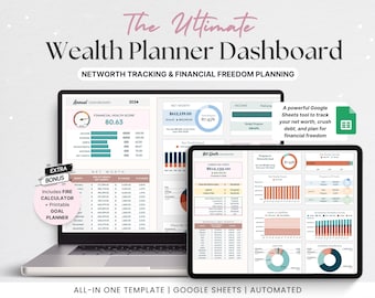Ultimate Wealth Planner Dashboard, Budget Template, Financial Planner, Net Worth Tracker, Personal Finance, Google Sheets