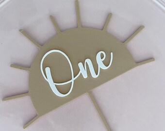 Topper de pastel impreso en 3D, topper de pastel de bebé boho, topper de pastel de sol, topper de pastel de primer cumpleaños, topper de pastel smash, 1er viaje alrededor del sol