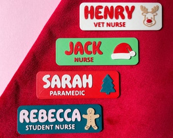 Personalised Christmas Name Badge with 3D icon, Name Badge Nurse, Custom Name Badge, Name Badge Magnetic, Badge teacher, Badge midwife