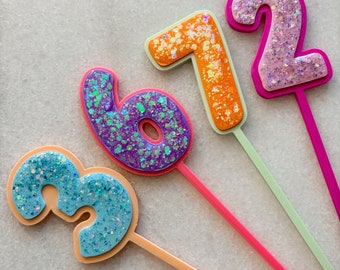 Adorno personalizado para tarta con número / Adorno para tarta de cumpleaños con purpurina / Adorno personalizado para tarta de cumpleaños infantil
