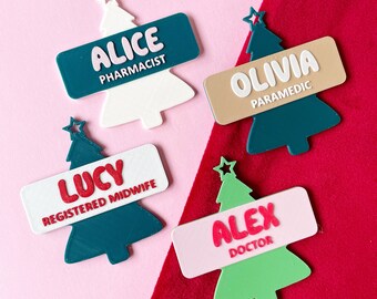 Insignia de árbol de Navidad personalizada, Insignia de enfermera, Insignia personalizada, Insignia magnética, Insignia de profesor, Temporada festiva