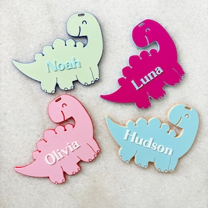 Personalised Dinosaur Bag Tag or Keyring, Custom Name Bag tag for kids, Personalized Bag Charm, Kids School Bag tag, Daycare bag tag