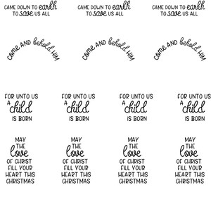 May include: Four printable Christmas cards with a religious theme. The cards feature the text "Came down to earth to save us all", "Come and behold Him", "For unto us a child is born", and "May the love of Christ fill your heart this Christmas".