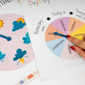 Rueda del tiempo y día de la semana para niños - Kit de actividades preescolares Montessori l Descarga digital de archivos PDF