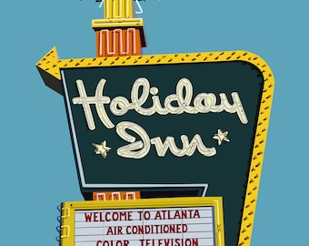 Holiday Inn Print | Atlanta Art | Neon Sign Wall Decor | Vintage