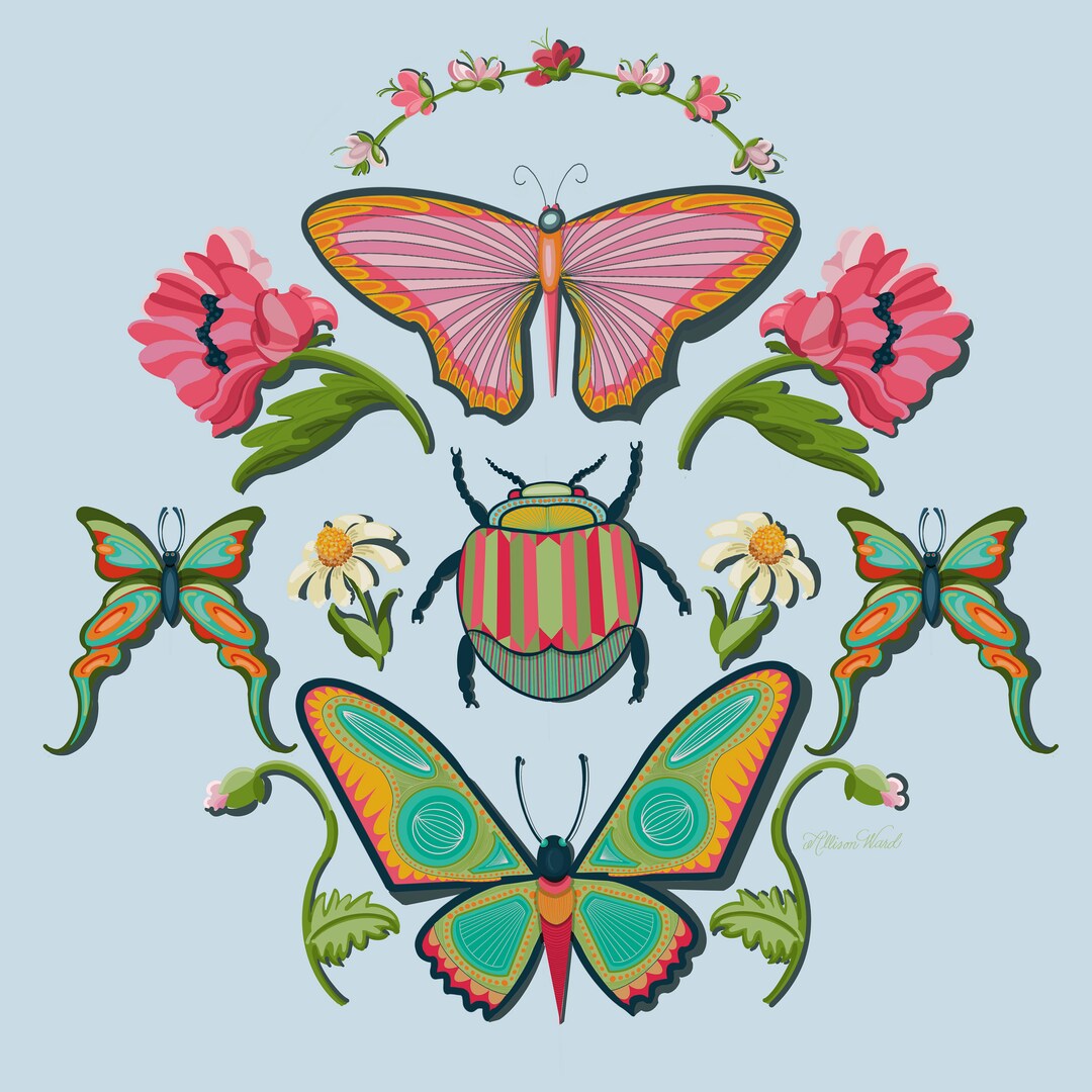 Butterflies and Beetles 1 Print | Butterfly Artwork | Insect Painting ...