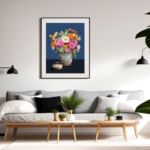 Zinnas in a summer bouquet and a tin bucket.