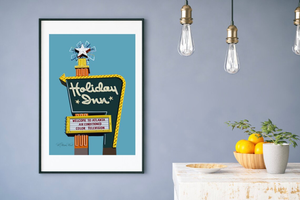 Holiday Inn Print Atlanta Art Neon Sign Wall Decor Vintage Sign Poster