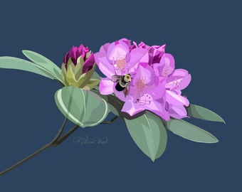 Rhododendron Print | Bee Art Print | Rhododendron Artwork | Original Artwork