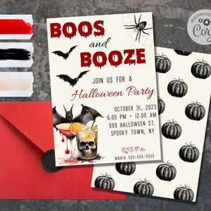 Boos and Booze Halloween Party Invitation, Halloween Cocktail Party Invite, Adult Halloween Party, Editable Template, Printable Invitation