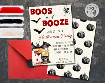 Boos and Booze Halloween Party Invitation: Editable Cocktail Party Invite (Digital Download)
