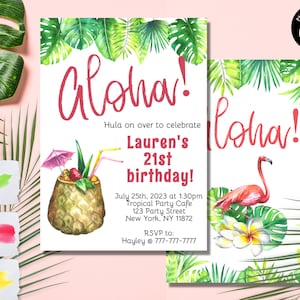 Luau Party Invitation, Summer Birthday Invitation, Tropical Birthday Invitation, Luau Birthday Invitation, 21st Birthday Invitation