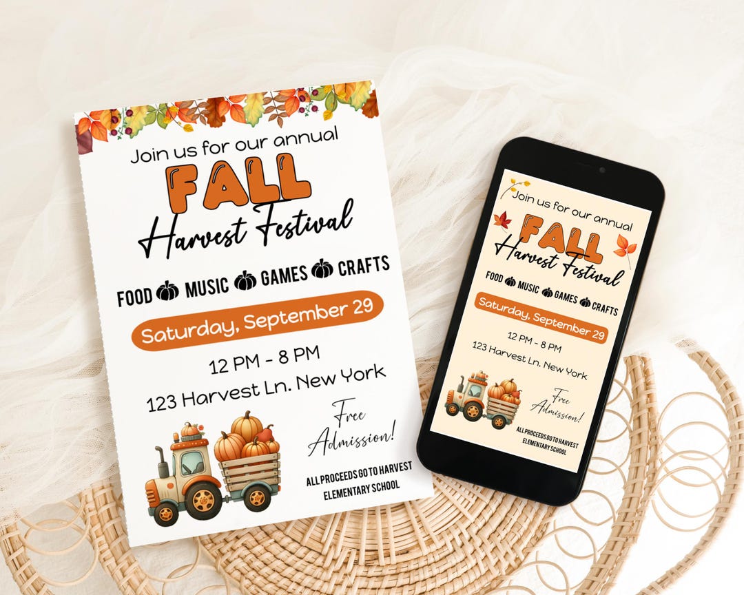 Editable Fall Festival Flyer & Evite: Harvest Invitation (digital ...