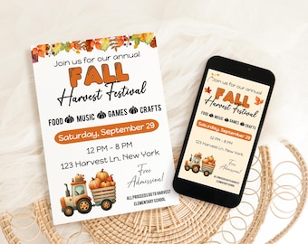 Editable Fall Festival Flyer & Evite: Harvest Invitation (Digital Download)