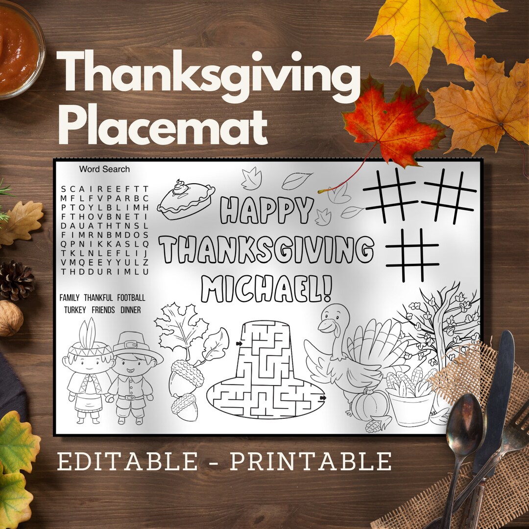 Printable Thanksgiving Placemats for Kids Thanksgiving Coloring and