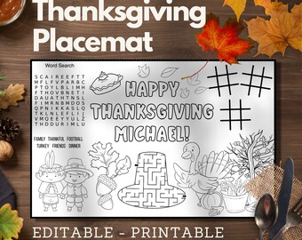 Personalized Thanksgiving Activity Placemat: Kids Coloring Page (Digital Download)