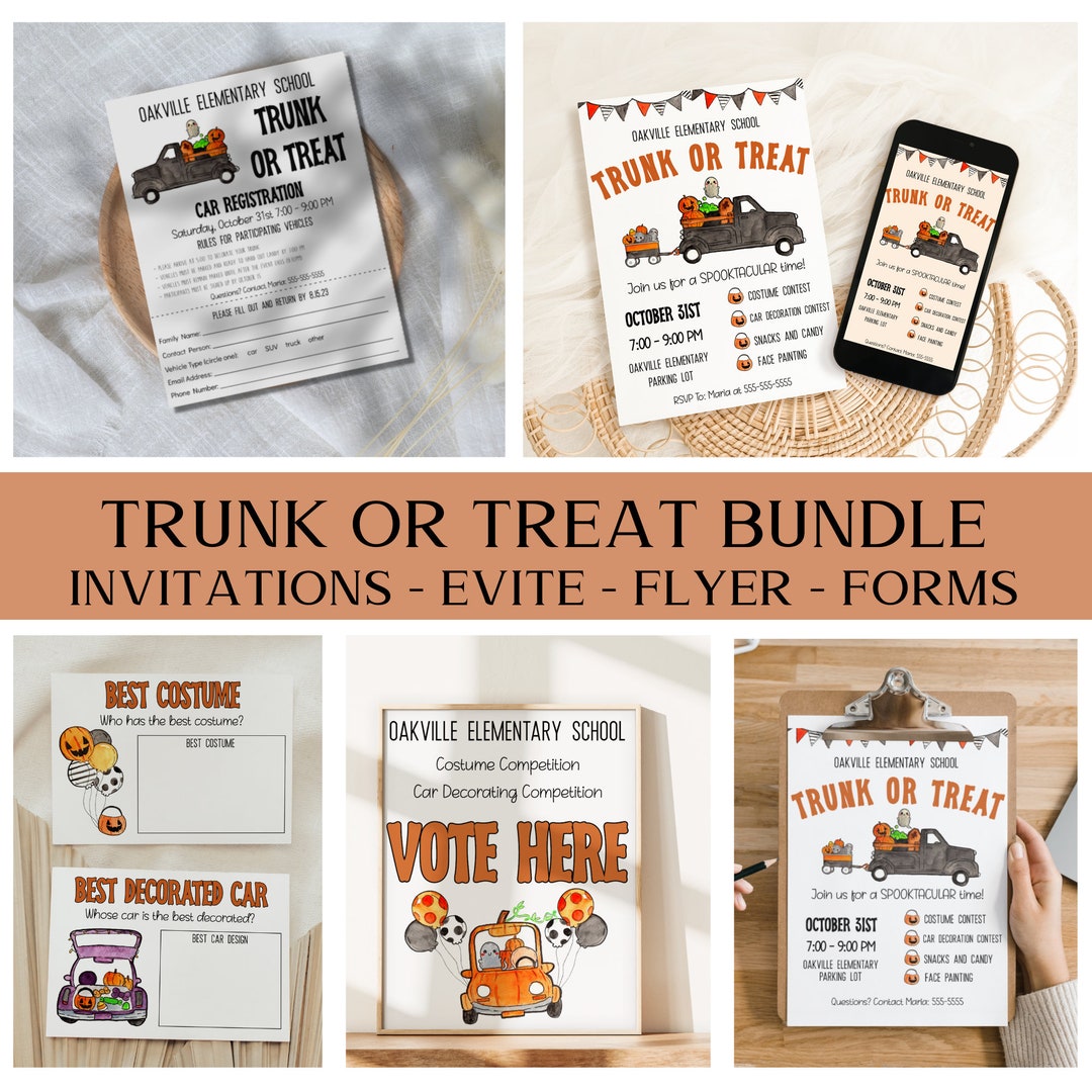 Trunk or Treat Event Editable Bundle, Invitation, Flyer, Registration