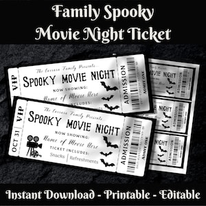 Family Movie Night Ticket Spooky Movie Night Halloween Movie Night Instant Download Editable Printable Ticket