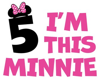 Ik ben deze Minnie SVG, PNG in roze, lichtpaars, rood, 5 jaar oud Ik ben deze Minnie, SVG of PNG voor de verjaardag van 5 jaar oud