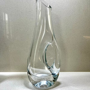 Vintage Lenox Style Glass Decanter with Smooth Curved Shape and Handle Hole