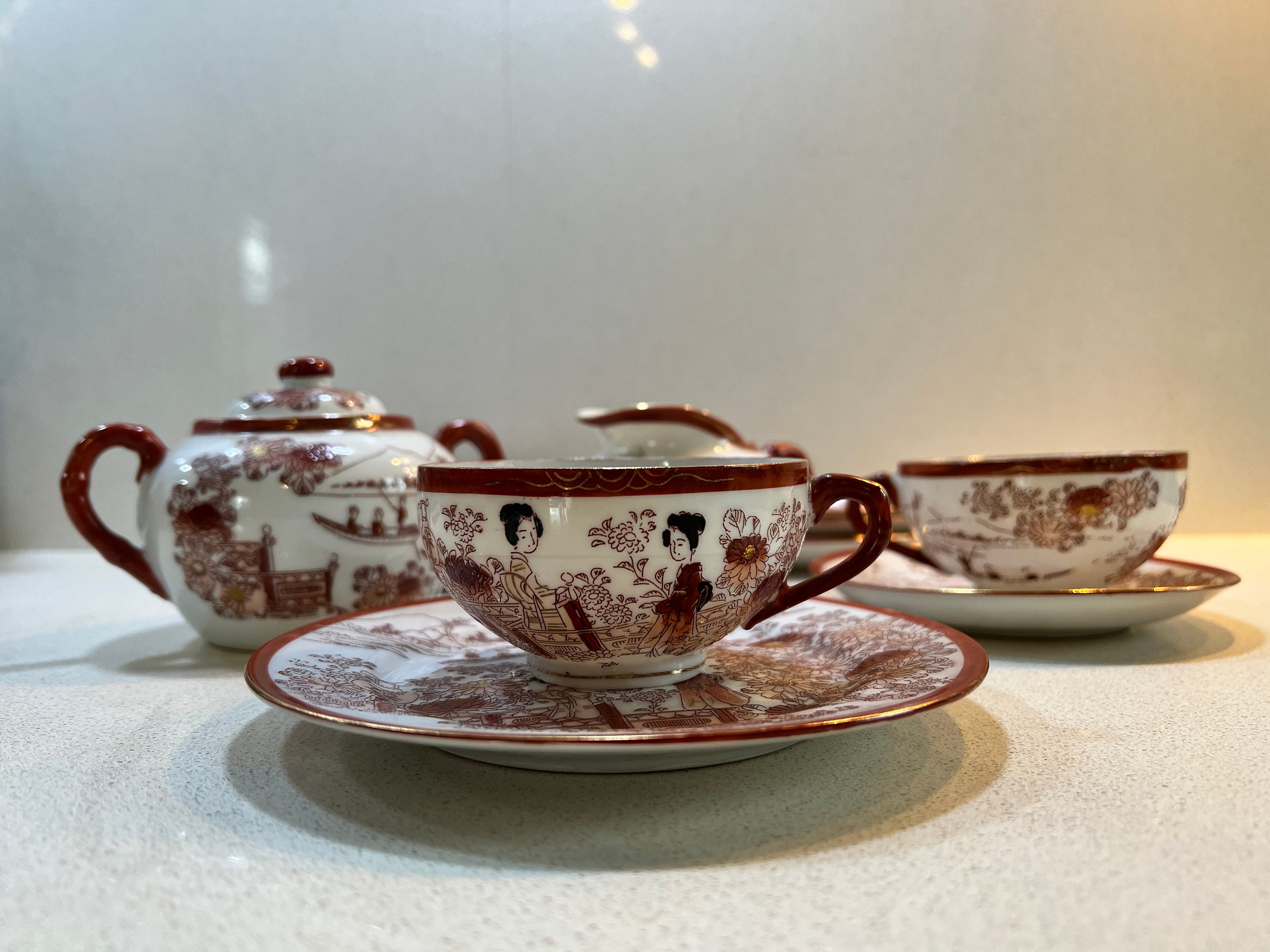 Vintage Japanese Eggshell Porcelain Tea Set Etsy
